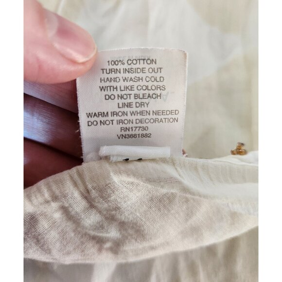 Merona Womens Yellow & White Sheer 3/4 Sleeve Blouse With Beaded V-Neck - Picture 4 of 4